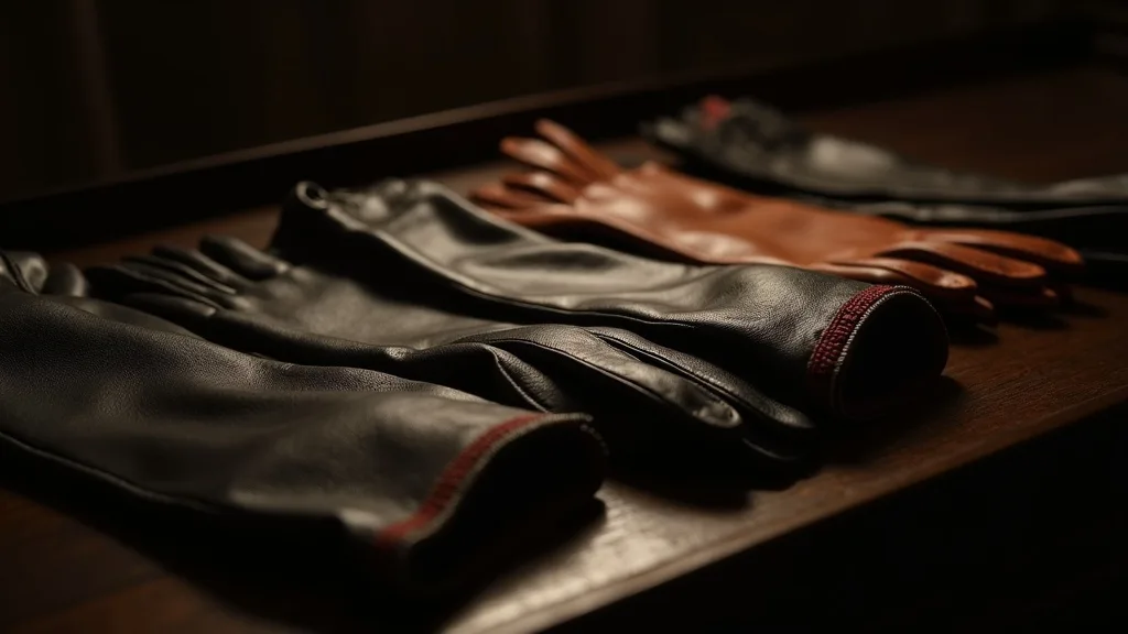 plateau de gants assortis — latex, cuir d'opéra, dentelle — alignés a Rennes